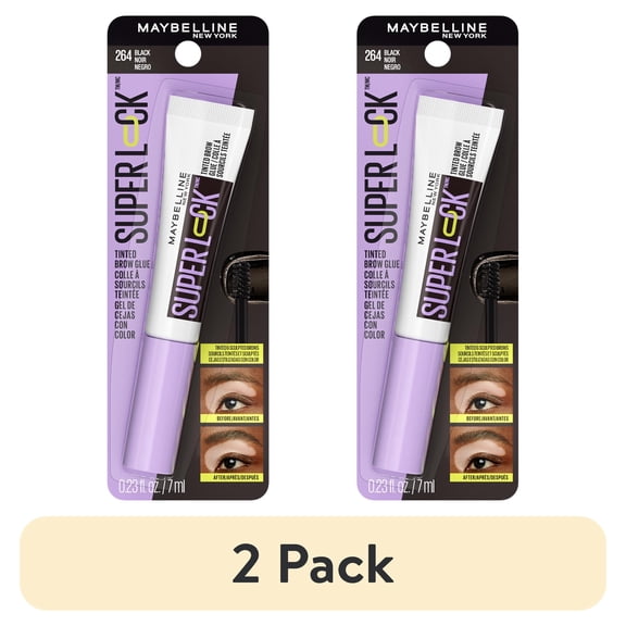 (2 pack) Maybelline Super Lock Brow Glue Tinted Waterproof Eyebrow Gel, Black, 0.23 fl oz