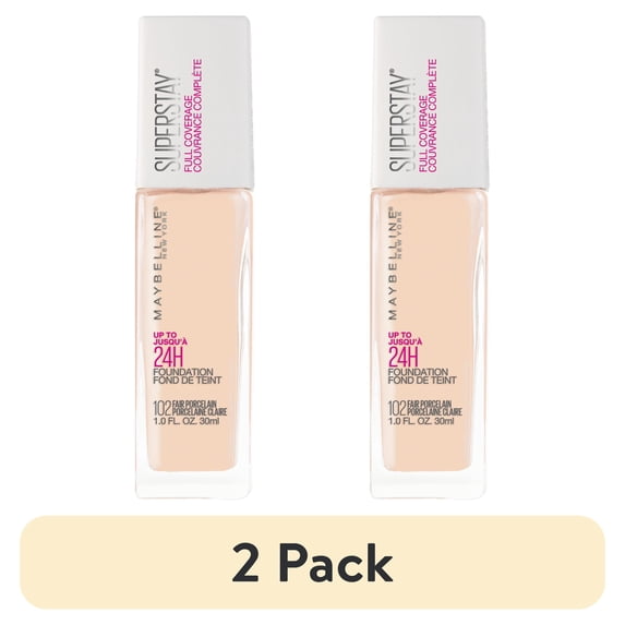 (2 pack) Maybelline Super Stay Full Coverage Liquid Foundation Makeup, Fair Porcelain, 1 fl. oz.