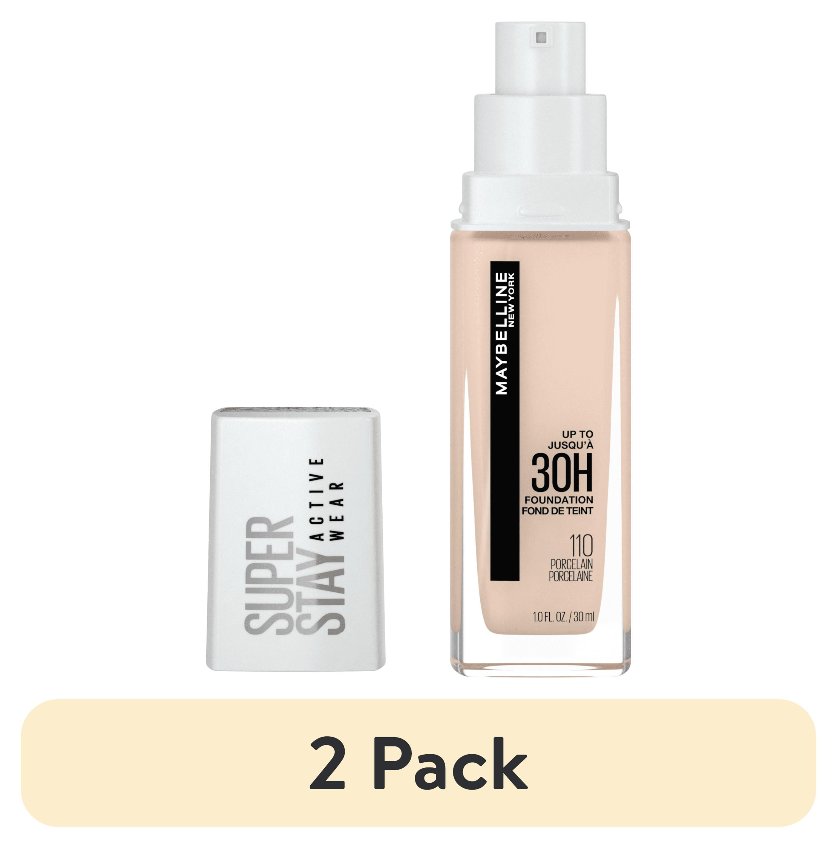 (2 pack) Maybelline Super Stay Liquid Foundation Makeup, Full Coverage, 110 Porcelain, 1 fl oz
