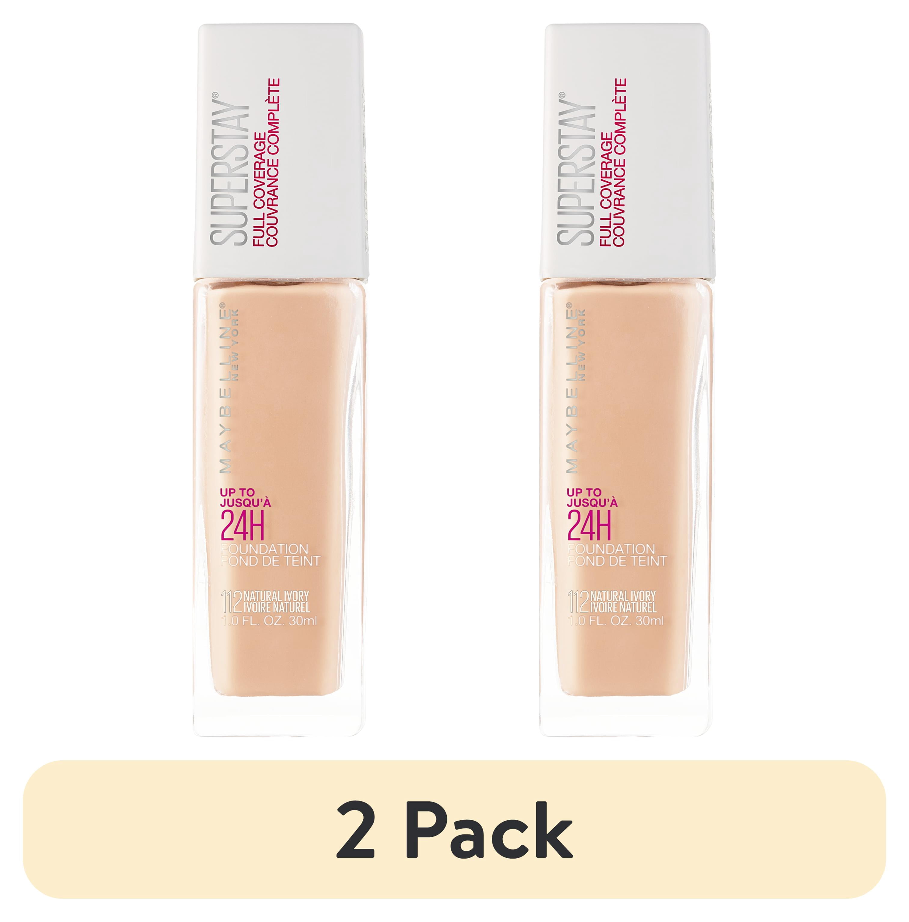 (2 pack) Maybelline Super Stay Liquid Foundation Makeup, Full Coverage, 112 Natural Ivory, 1 fl oz