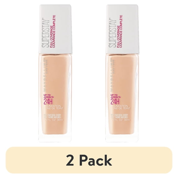 (2 pack) Maybelline Super Stay Liquid Foundation Makeup, Full Coverage, 112 Natural Ivory, 1 fl oz