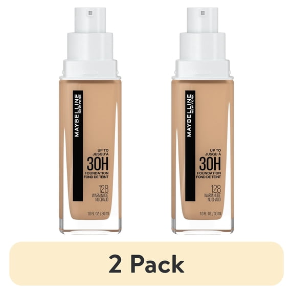 (2 pack) Maybelline Super Stay Liquid Foundation Makeup, Full Coverage, 128 Warm Nude, 1 fl oz
