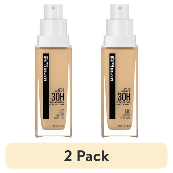 (2 pack) Maybelline Super Stay Liquid Foundation Makeup, Full Coverage, 140 Light Tan, 0.21 oz