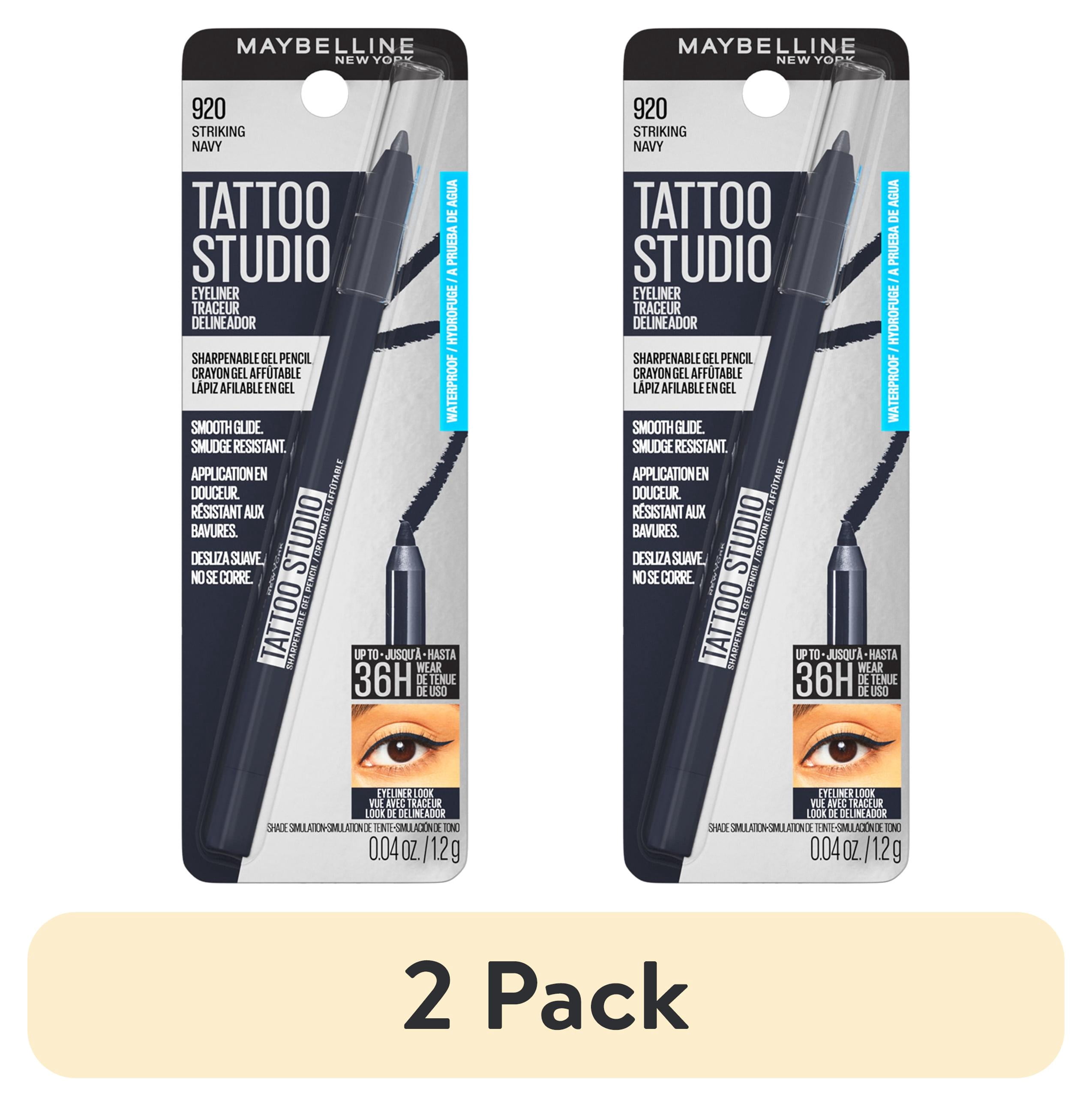 (2 pack) Maybelline Tattoo Studio Waterproof and Sharpenable Gel Eyeliner Pencil, Strriking Navy, 0.04 oz