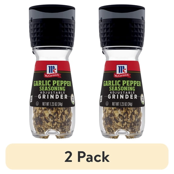 (2 pack) McCormick Garlic Pepper Seasoning Grinder, 1.23 oz Bottle