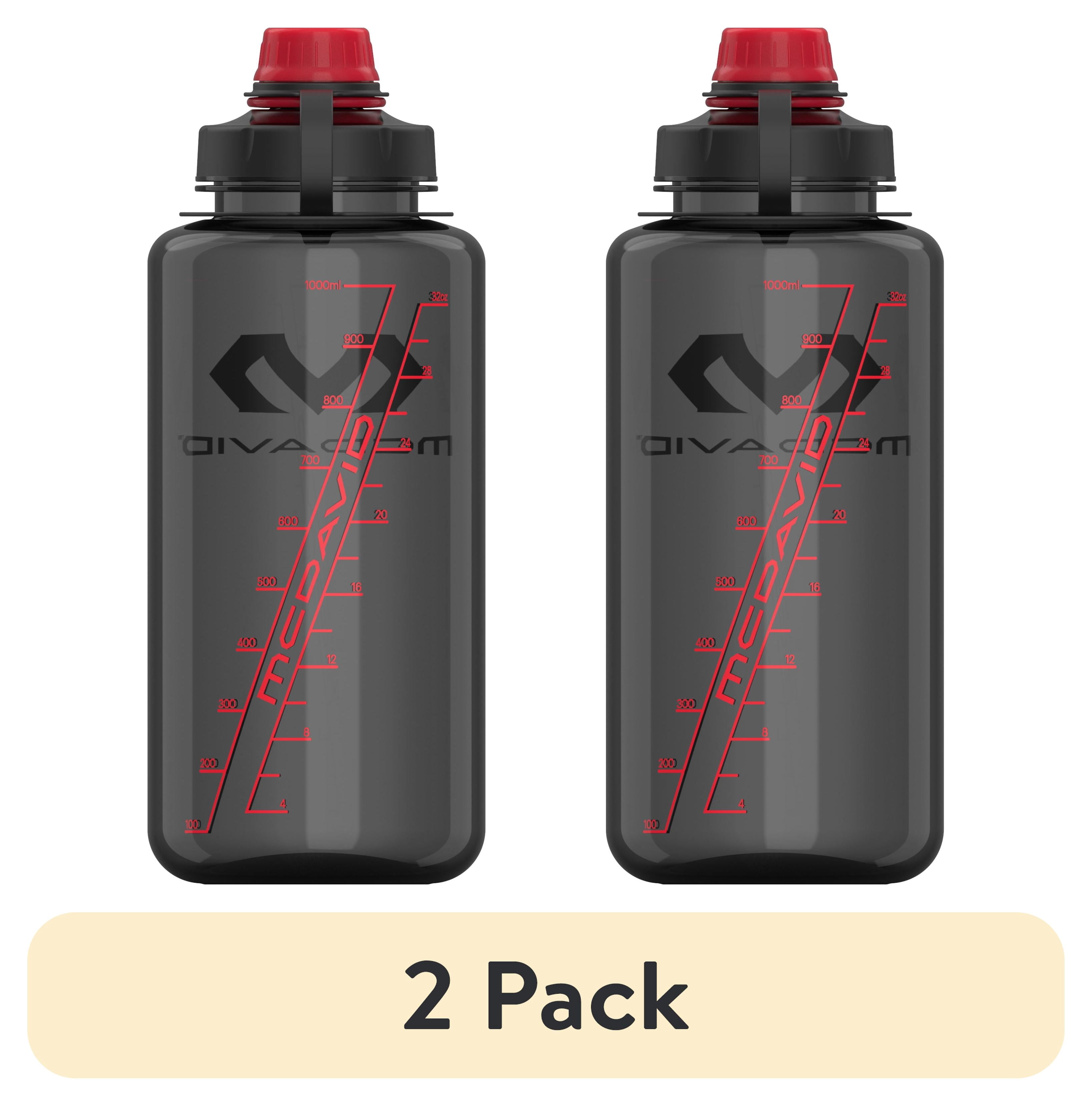 (2 pack) McDavid Sport Gamer 34oz / 1L Plastic Water Bottle, Smoke/Red