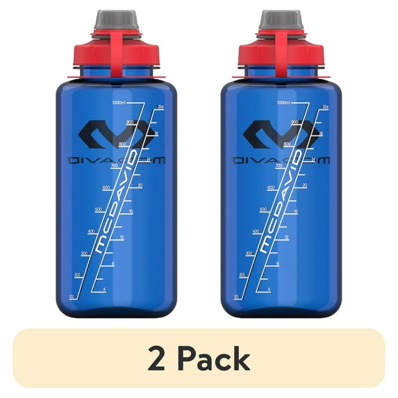 (2 pack) McDavid Sport Gamer 34oz / 1L Water Bottle, Blue/White