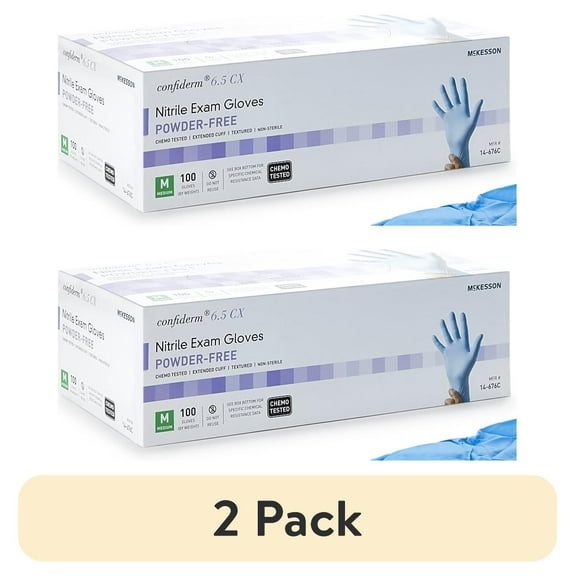 (2 pack) McKesson Confiderm Nitrile Exam Gloves, Powder-Free, Chemo Safe - Medium, 100 Count, 1 Box