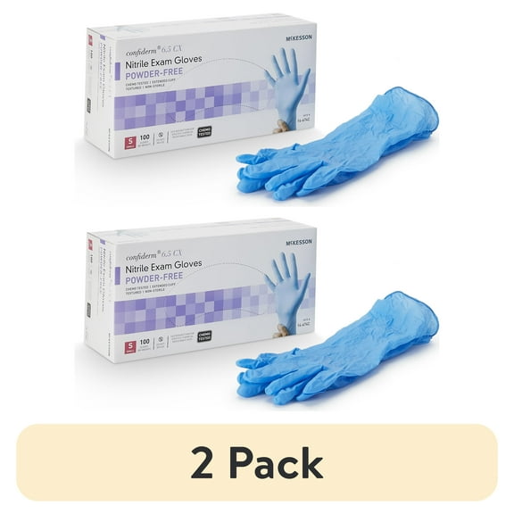 (2 pack) McKesson Confiderm Nitrile Exam Gloves, Powder-Free, Chemo Safe - Small, 100 Count, 1 Box