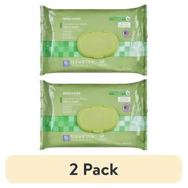 (2 pack) McKesson Flushable* Wet Wipes XL - Aloe & Vitamin E Formula, Gentle on Skin, Plant-Based Adult Cleansing Wipes - Scented, 48 Wipes, 1 Pack