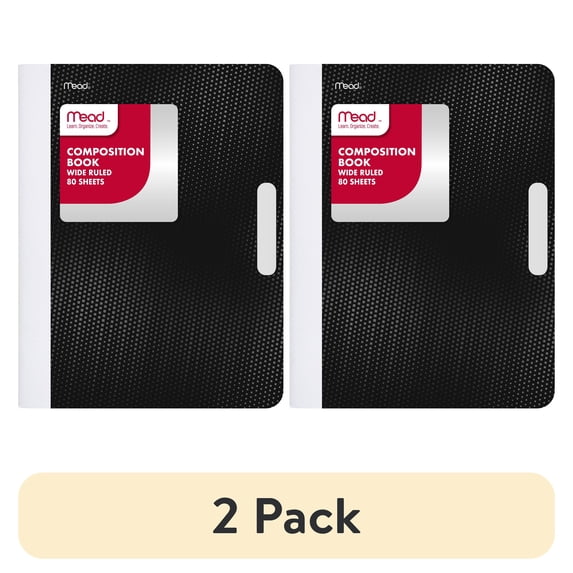 (2 pack) Mead Composition Book, Wide Ruled, 80 Sheets, 7.5" x 9.75", Black