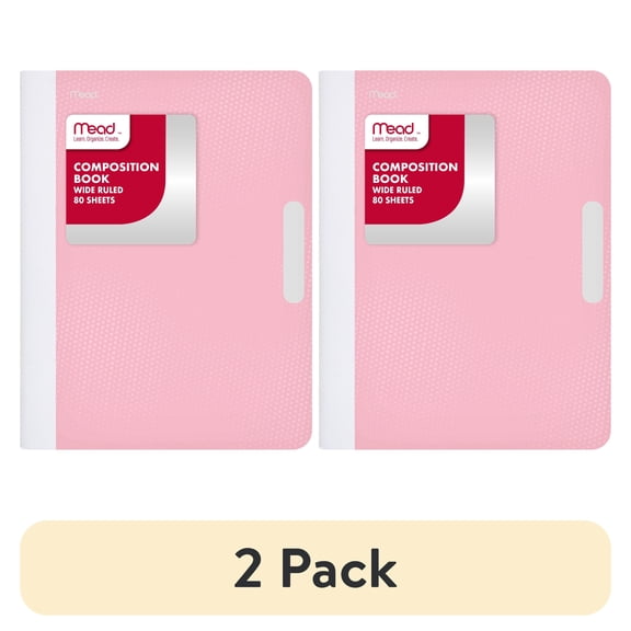 (2 pack) Mead Composition Book, Wide Ruled, 80 Sheets, 7.5" x 9.75", Pastel Pink