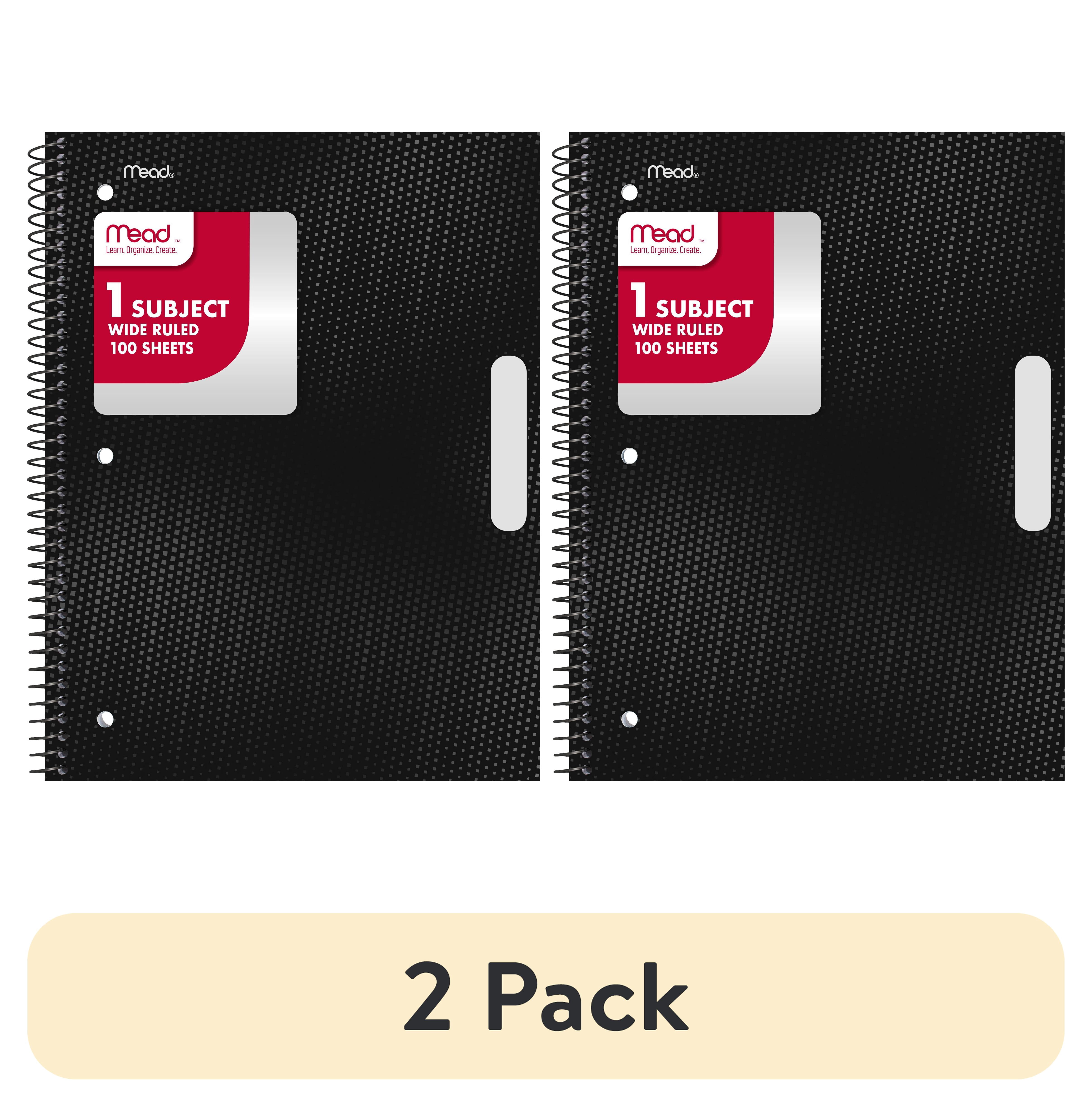 (2 pack) Mead 1 Subject Wide Ruled Notebook, 8" x 10.5", Black, Poly, Spiral, 100 Sheets