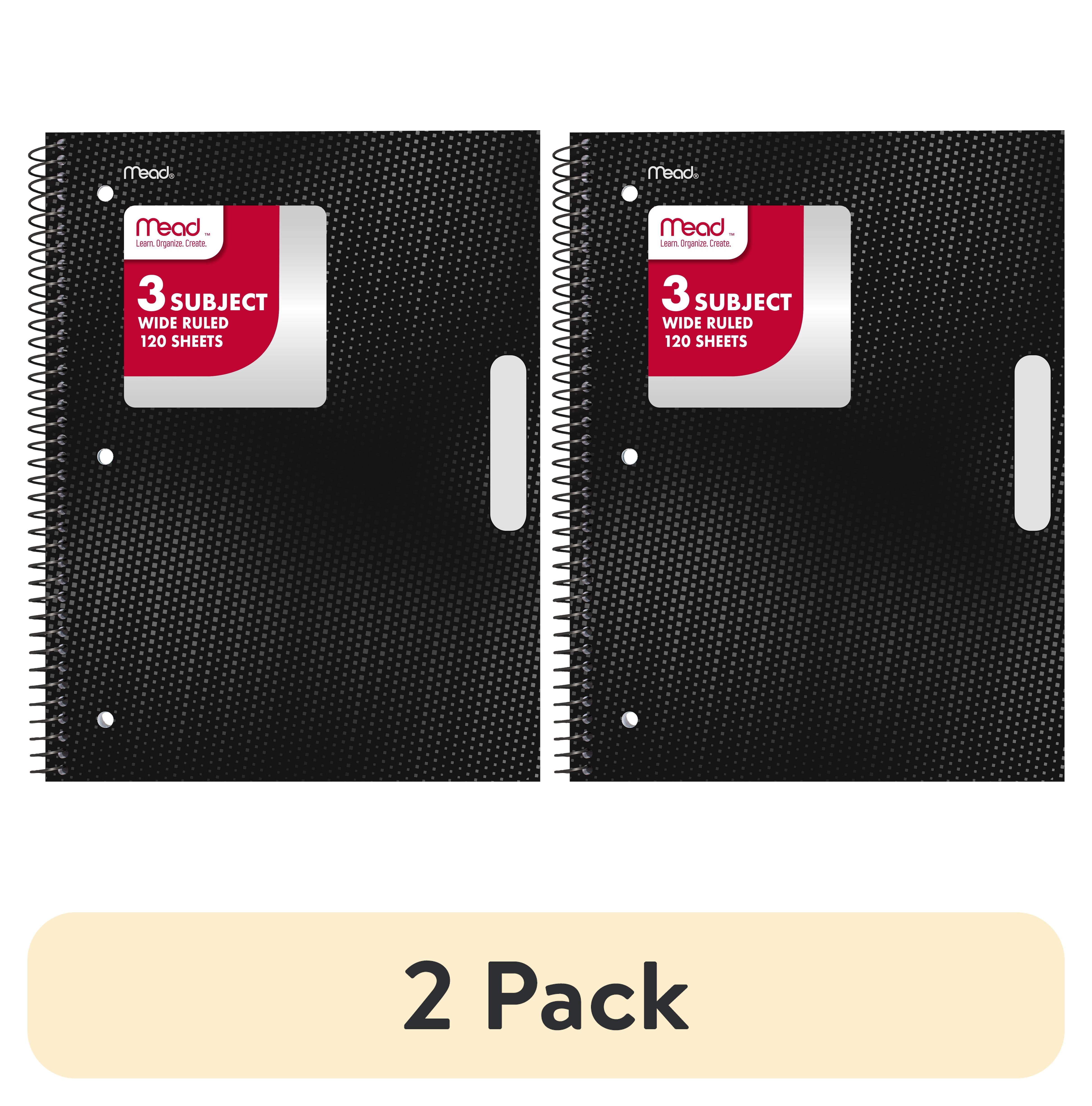 (2 pack) Mead 3 Subject Wide Ruled Notebook, 8" x 10.5", Black, Poly, Spiral, 120 Sheets