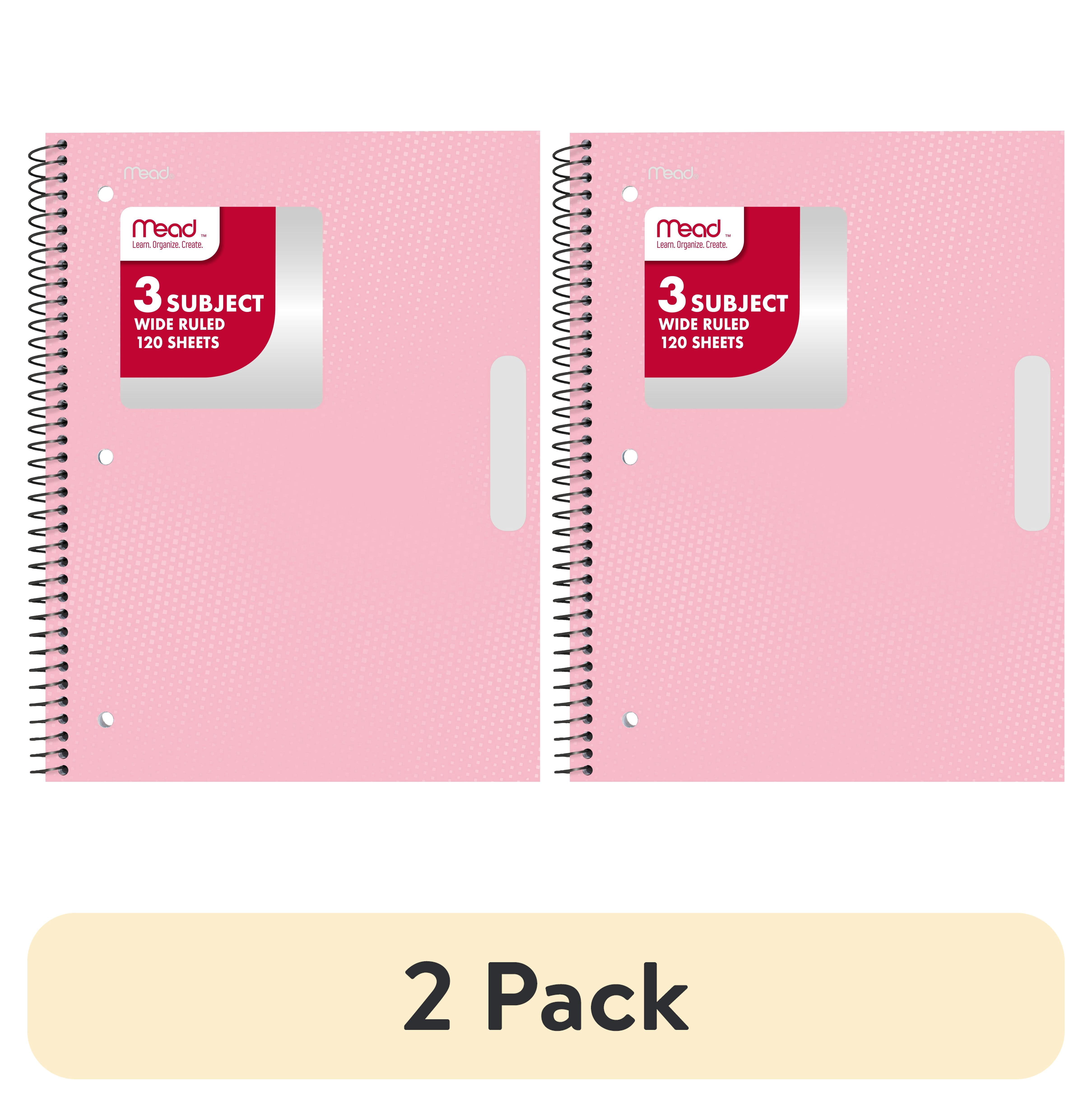 (2 pack) Mead 3 Subject Wide Ruled Notebook, 8" x 10.5", Pastel Pink, Poly, Spiral, 120 Sheets