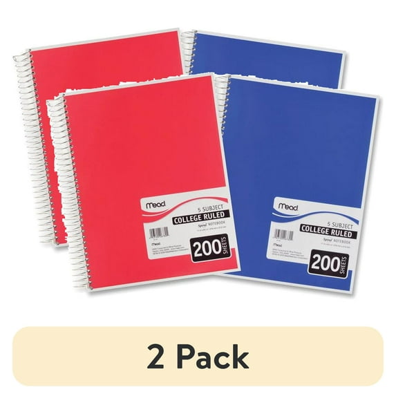 (2 pack) Mead Spiral Notebook, 5 Subject, College Ruled, 200 Sheets, Assorted (06780)