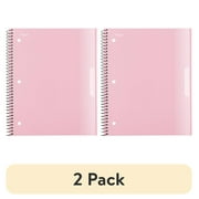 (2 pack) Mead 5 Subject Wide Ruled Notebook, 8" x 10.5", Pastel Pink, Poly, Spiral, 160 Sheets