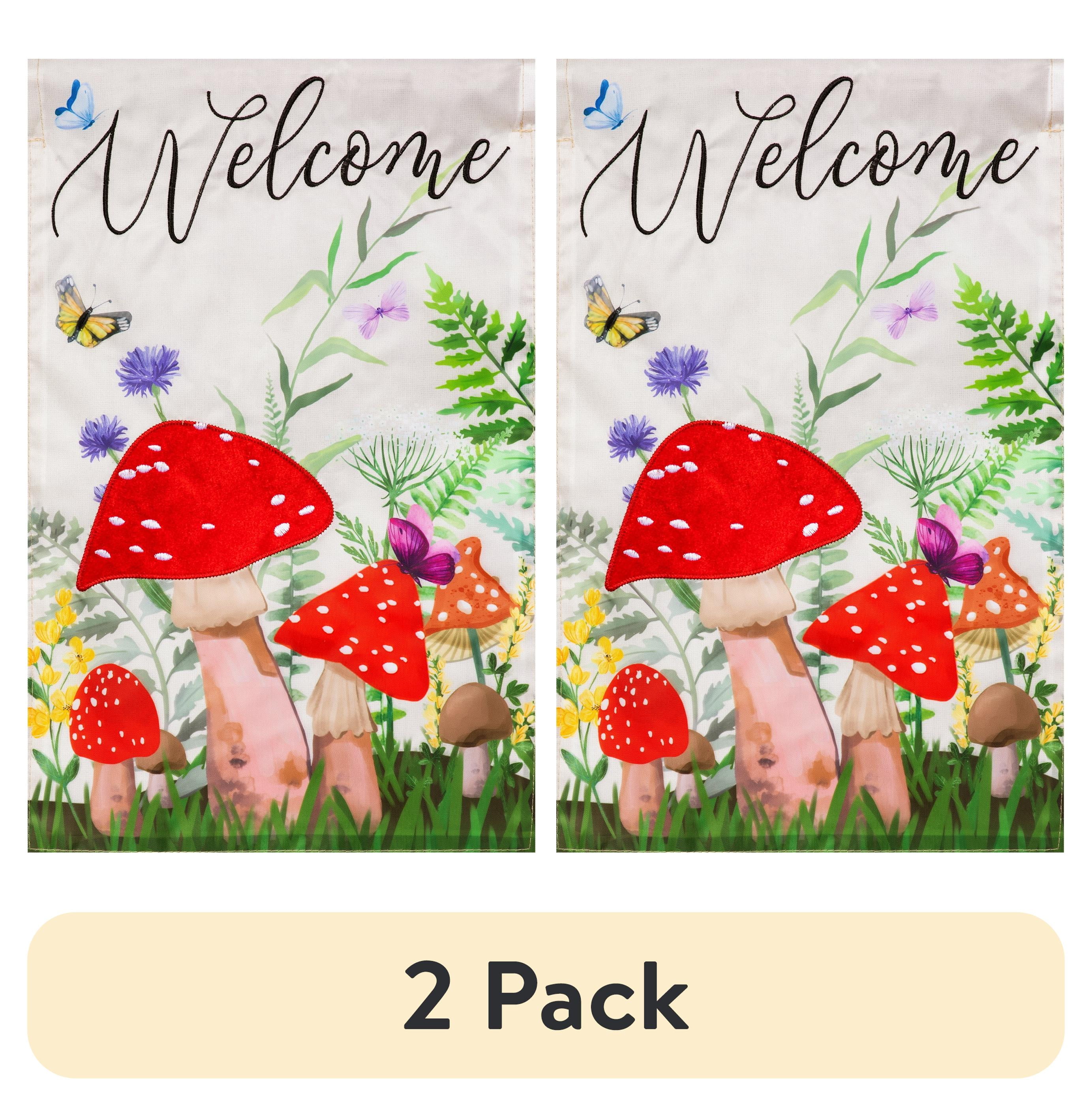 (2 pack) Meadow Creek 11.5" x 18" Welcome Spring Mushroom Outdoor Yard Flag