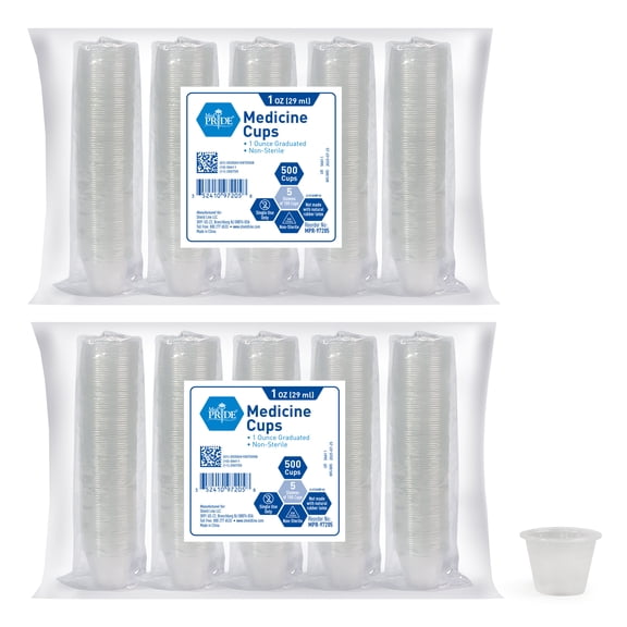 (2 pack) Med Pride Graduated Plastic Measuring Cup, 1oz Pack of 500 Disposable Medicine Cups, Clear Marked Cups for Dosage