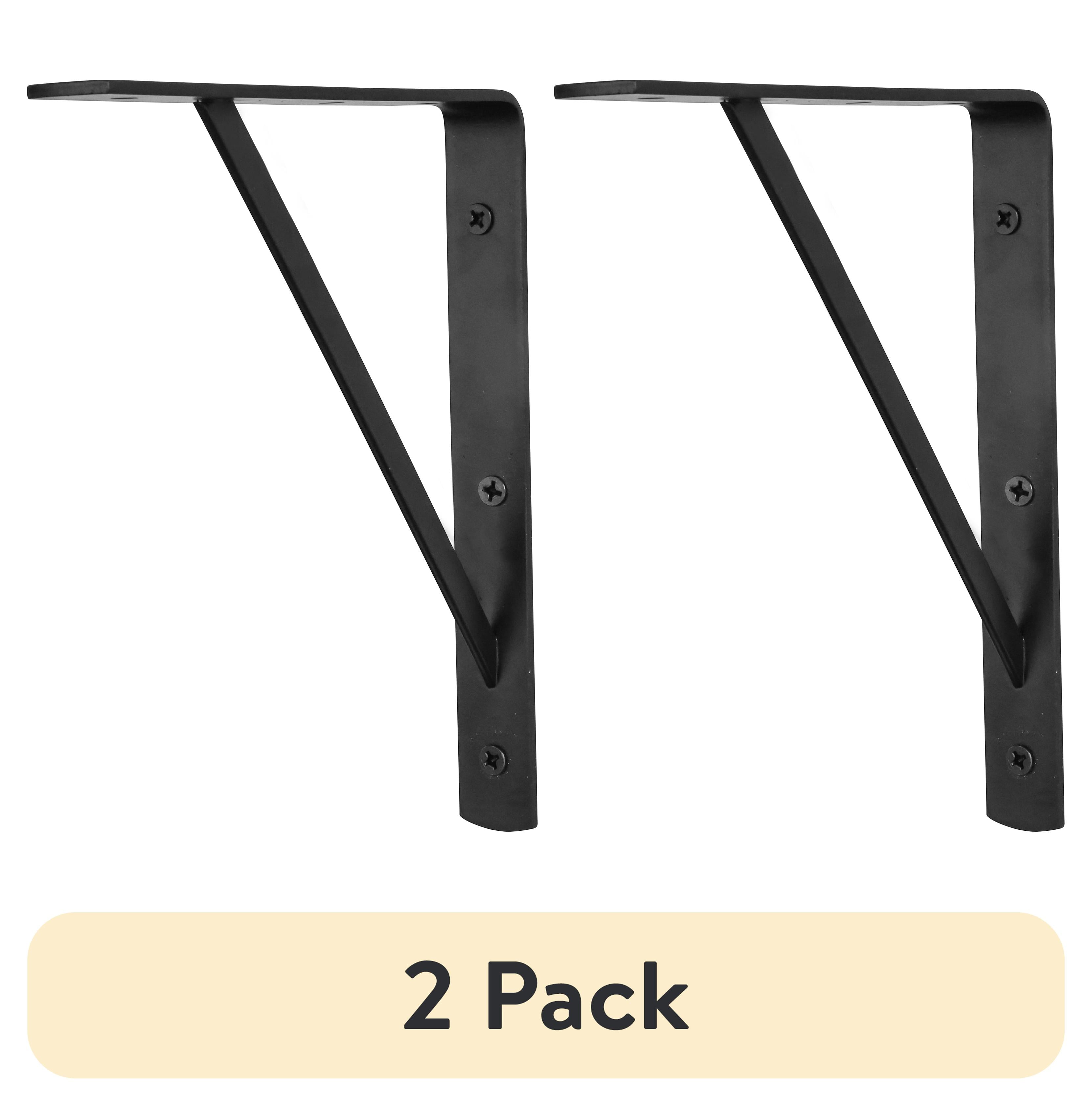 (2 pack) Medium Duty 10 inch Shelf Bracket, Black, Steel, 145 lb. Capacity, Closet Organizer, GreatNeck Tools