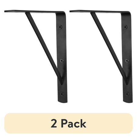 (2 pack) Medium Duty 10 inch Shelf Bracket, Black, Steel, 145 lb. Capacity, Closet Organizer, GreatNeck Tools