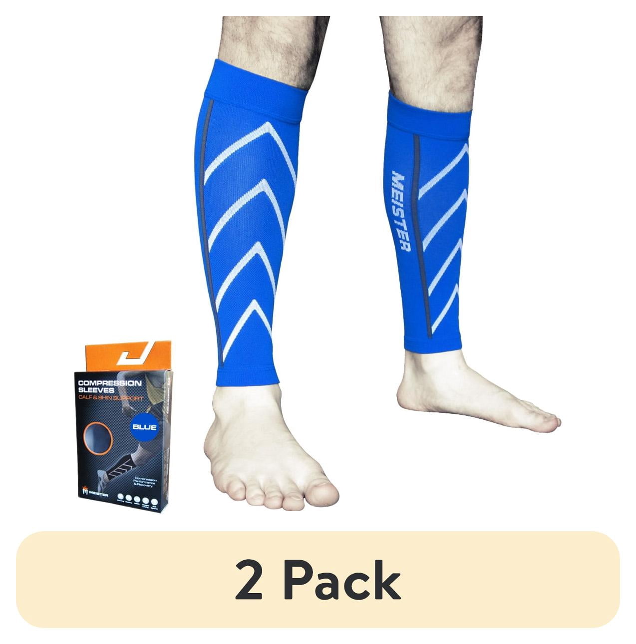 (2 pack) Meister Graduated 20-25mmHg Compression Leg Sleeves (Pair), Blue, Large