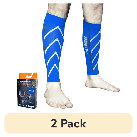 (2 pack) Meister Graduated 20-25mmHg Compression Leg Sleeves (Pair), Blue, Large