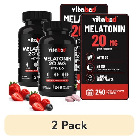 (2 pack) Melatonin 20 mg - 240 Fast Dissolve Tablets - Drug Free - Natural Berry Flavor - Vegetarian, Non-GMO, Gluten Free 240 Count