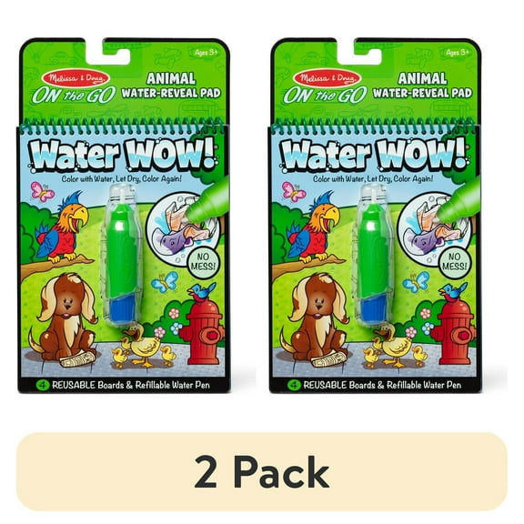 (2 pack) Melissa & Doug On the Go Water Wow! Reusable Water-Reveal Activity Pad - Animals - FSC Certified