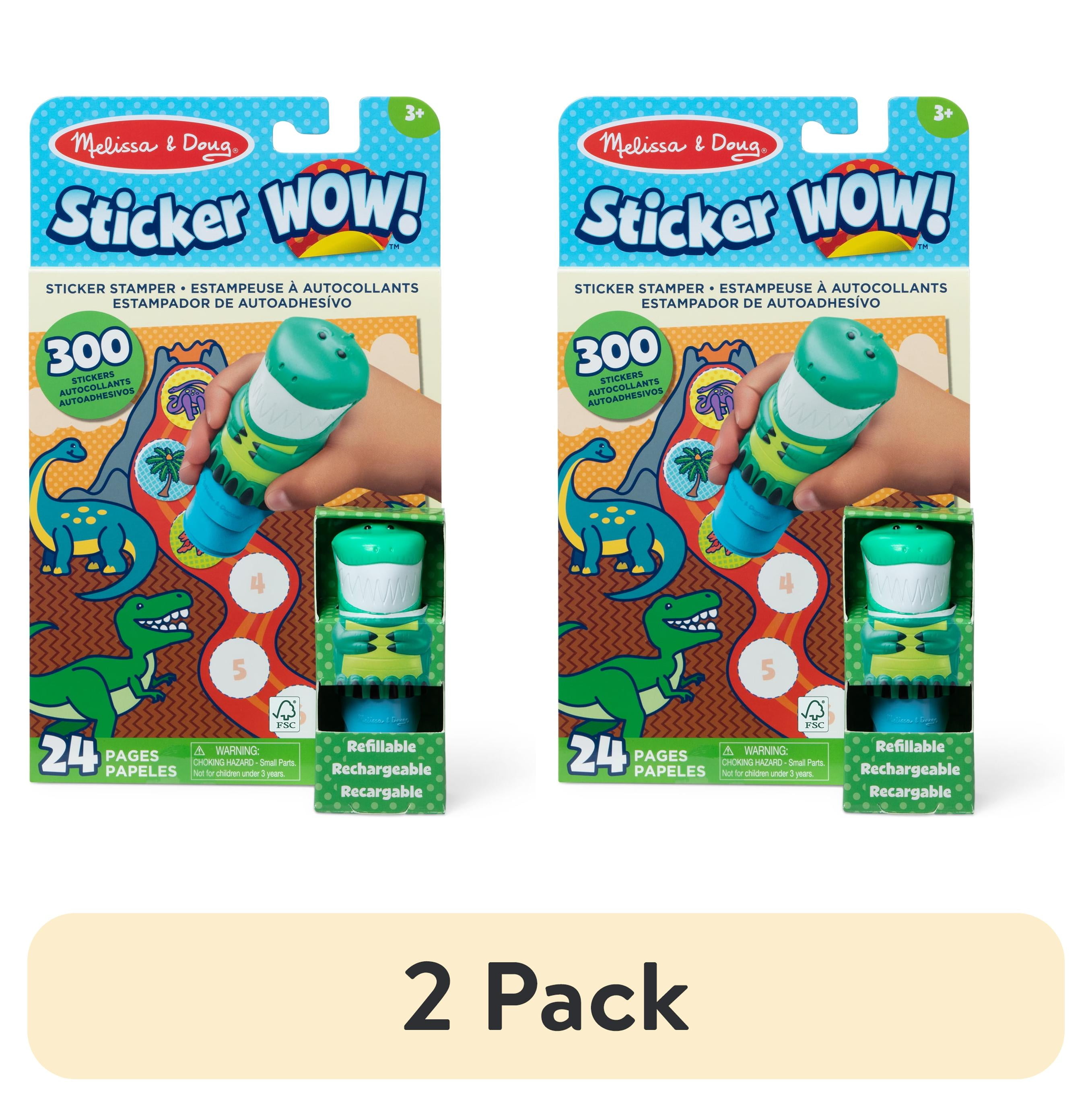 (2 pack) Melissa & Doug Sticker WOW!™ 24-Page Activity Pad and Stamper, 300 Stickers, Arts and Crafts Fidget Toy Collectible Character – Dinosaur