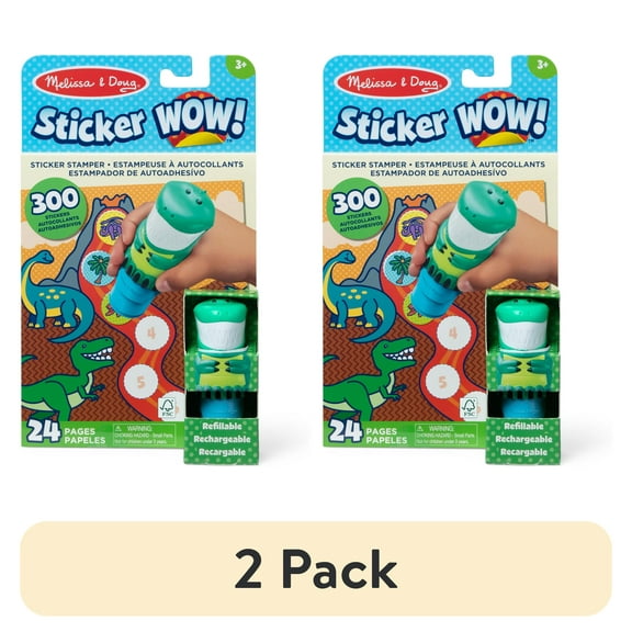 (2 pack) Melissa & Doug Sticker WOW!™ 24-Page Activity Pad and Stamper, 300 Stickers, Arts and Crafts Fidget Toy Collectible Character – Dinosaur