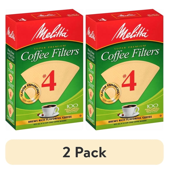 (2 pack) Melitta #4 Cone Coffee Filters, Natural Brown, 100 Count (Pack of 6) 600 Total Filters