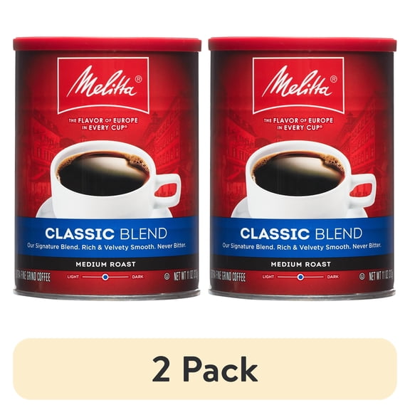 (2 pack) Melitta Medium Roast Ground Coffee, Classic, 11 Oz