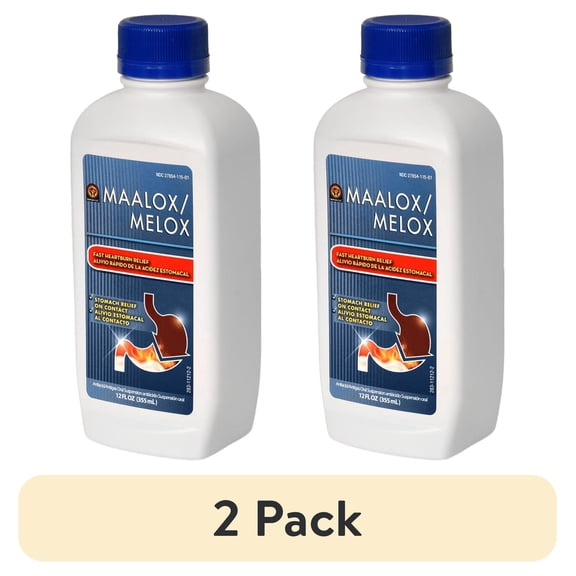 (2 pack) Melox Regular Strength Antacid Liquid for Heartburn Relief, 12 fl oz (355ml)