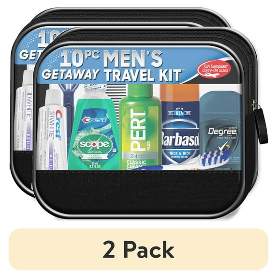 (2 pack) Men's Get Away 10 pc Travel Kit