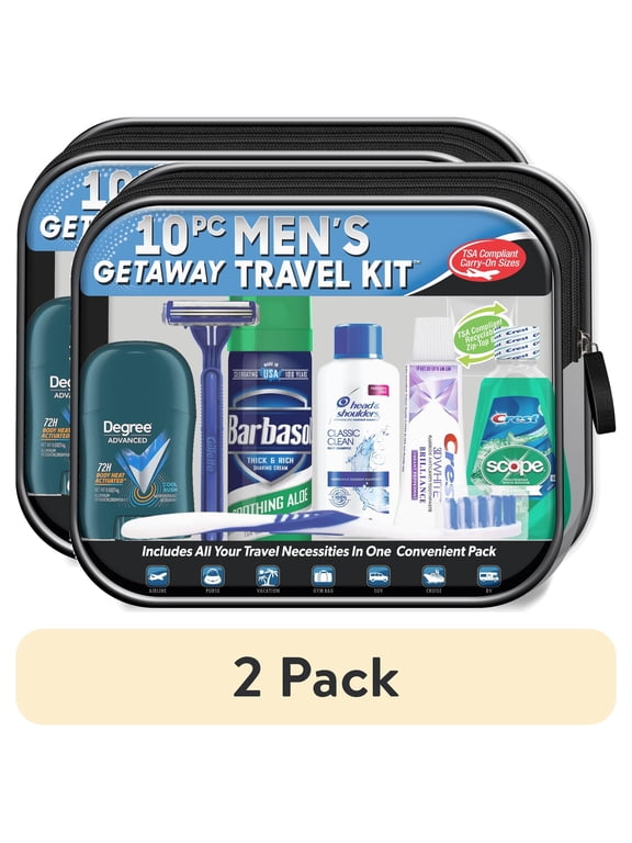 (2 pack) Men's Get Away 10 pc Travel Kit