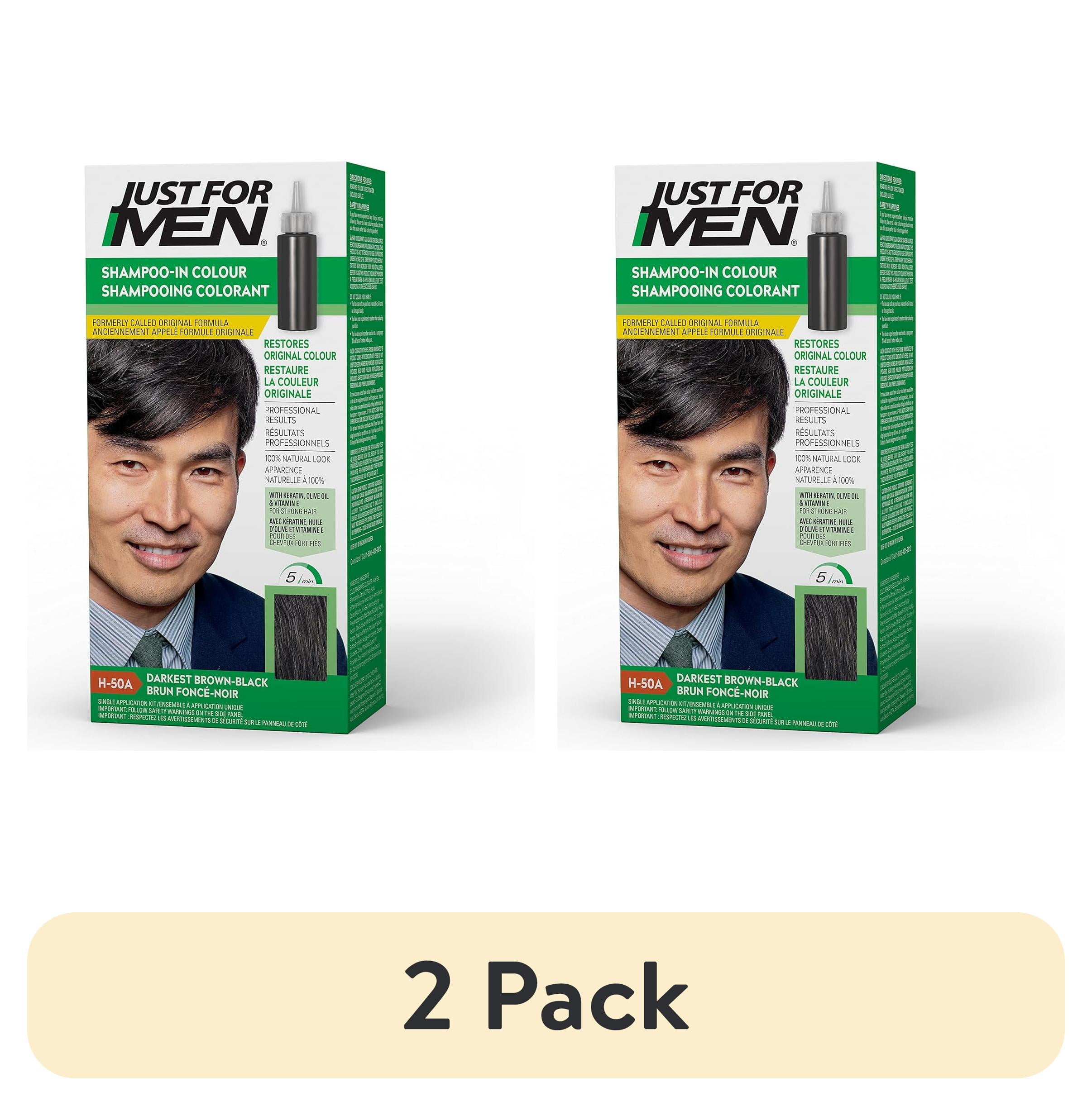 (2 pack) Just For Men Shampoo-In Color (Formerly Original Formula), Mens Hair Color with Keratin and Vitamin E for Stronger Hair - Darkest Brown-Black, H-50A, Pack of 1