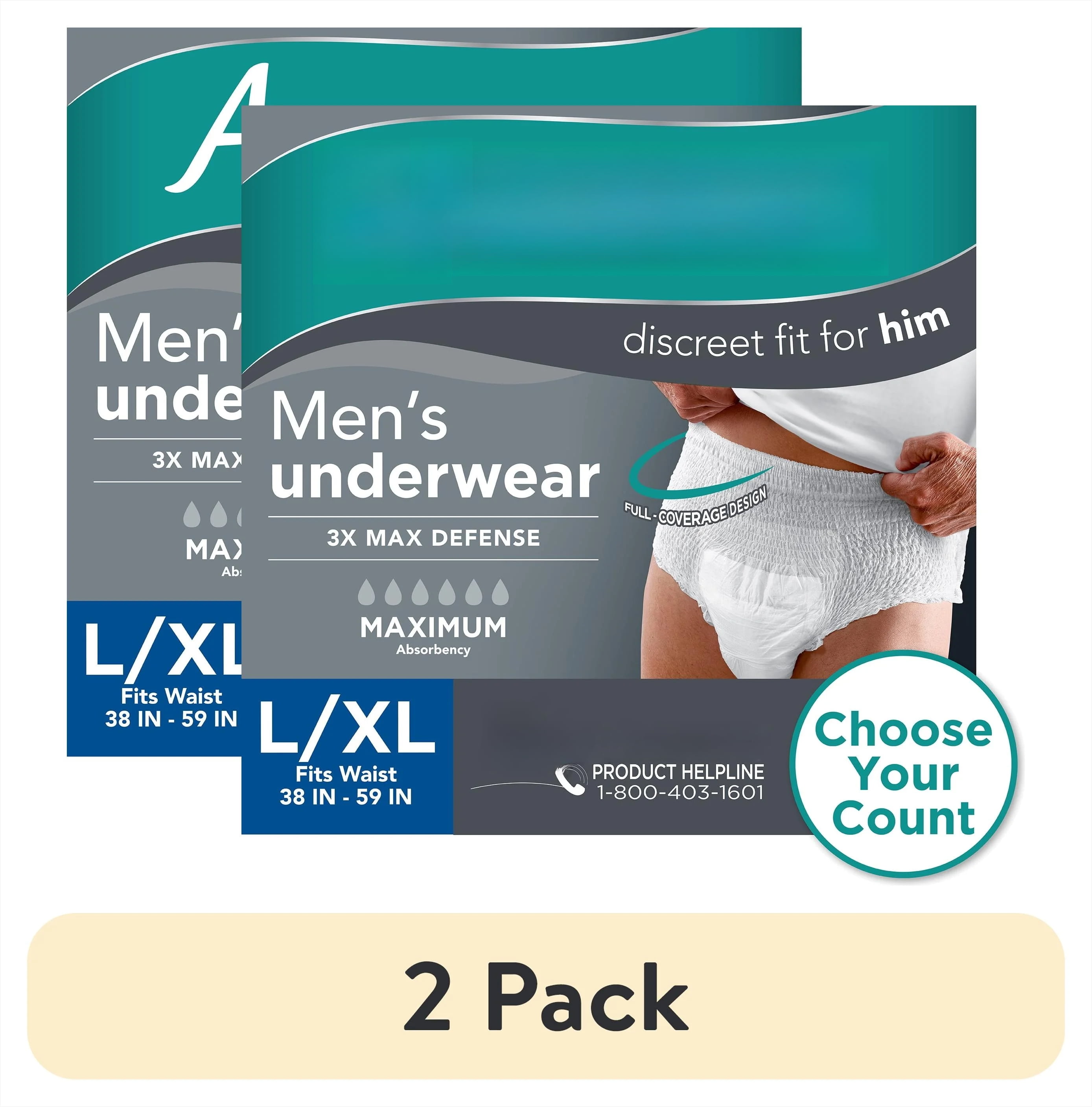 (2 pack) Men's Incontinence Underwear, L/XL , Maximum Absorbency (36 Count)