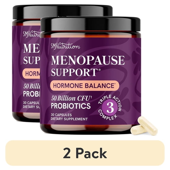 (2 pack) Menopause Support with Prebiotics and Probiotics for Women | Hormone Balance, Hot Flashes & Night Sweats | 50 Billion CFU, DIM & Black Cohosh | Triple Action Menopause Supplements for Women | 30 Ct