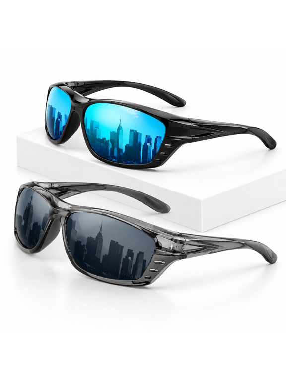 2-pack Mens Go-to Bifocal Sunglasses With Readers Built In Resilient Templefort-fit Sport Wrap Around Frame & Uv400 Protection Dr