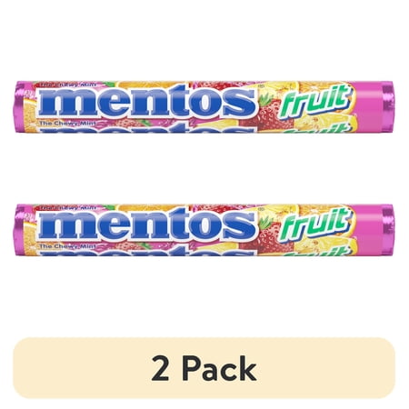 (2 pack) Mentos Assorted Fruit Chewy Mint Candy Roll, 1.32 oz