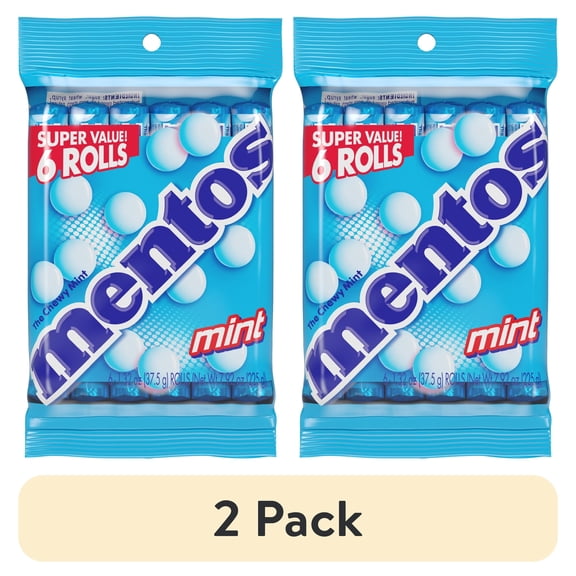 (2 pack) Mentos Peppermint Chewy Mint Candy Roll, 1.32 oz, Pack of 6