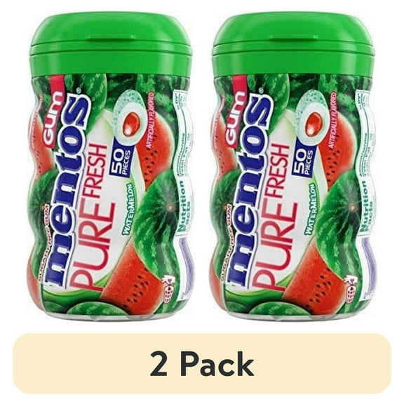 (2 pack) Mentos Pure Fresh Sugar-Free Chewing Gum With Xylitol, Watermelon, 50 Piece Bottle