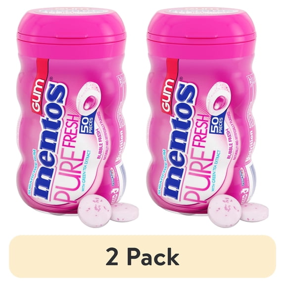 (2 pack) Mentos Pure Fresh Sugar-Free Chewing Gum with Xylitol, Bubble Fresh, Regular Size, 50 Count