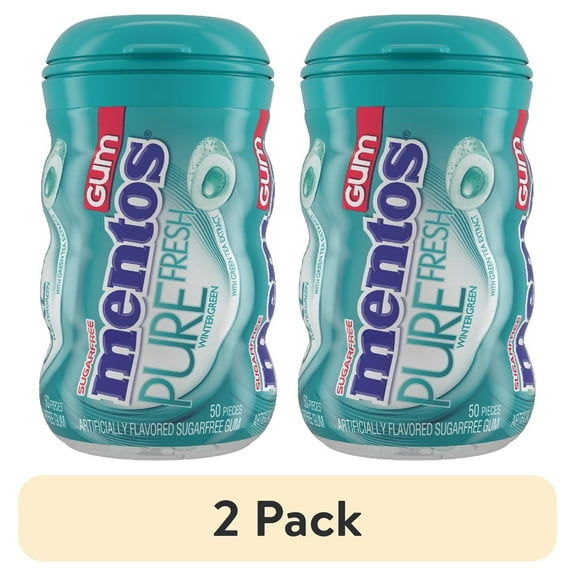 (2 pack) Mentos Pure Fresh Sugar-Free Chewing Gum with Xylitol, Wintergreen, 50 Piece Bottle