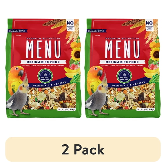 (2 pack) Menu Vitamin Fortified Food for Cockatiel, Lovebirds, and Small Consures, 4 lb