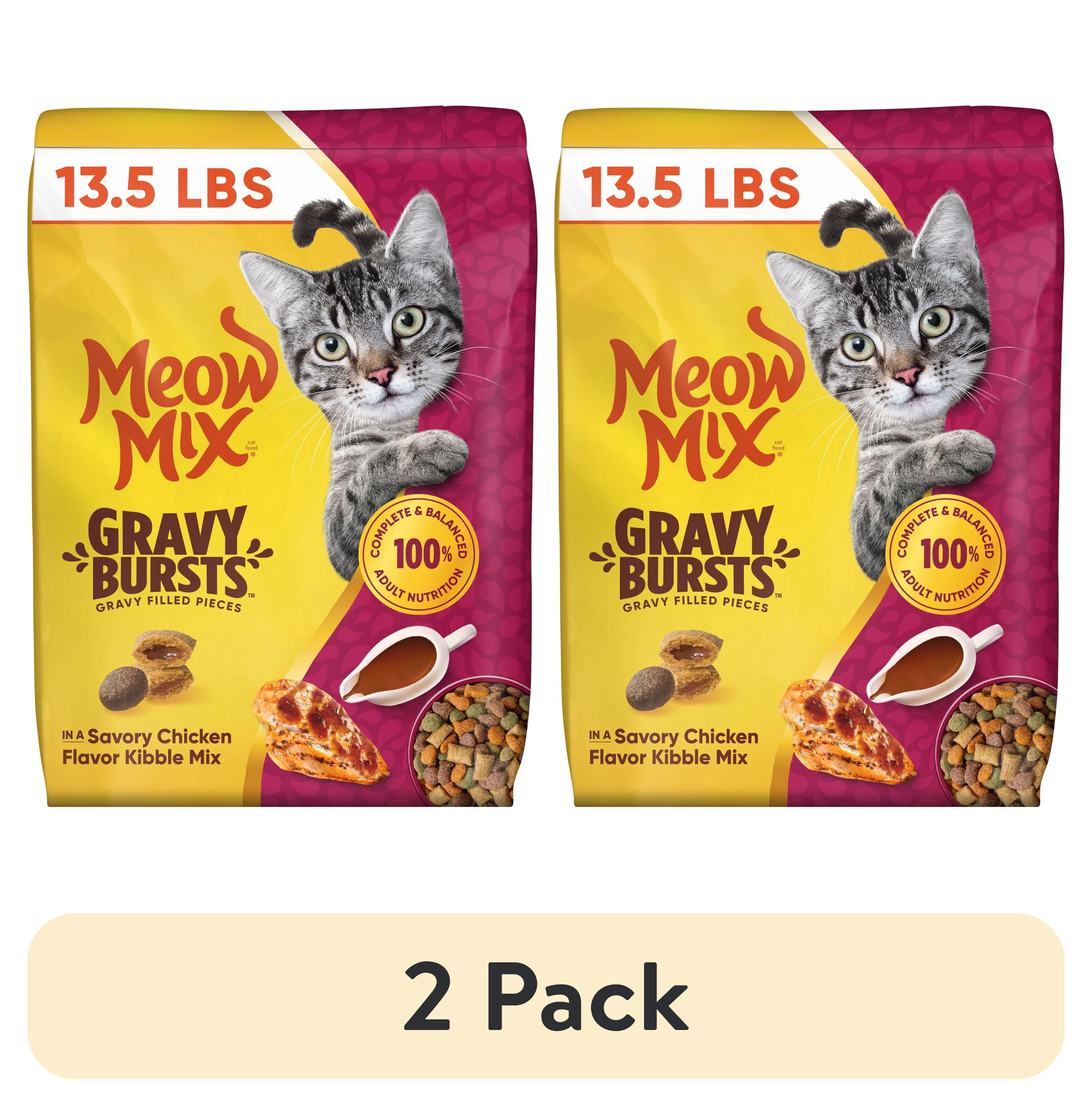 (2 pack) Meow Mix Gravy Bursts Gravy Filled Pieces Savory Chicken Flavors, Dry Cat Food, 13.5 lb. Bag