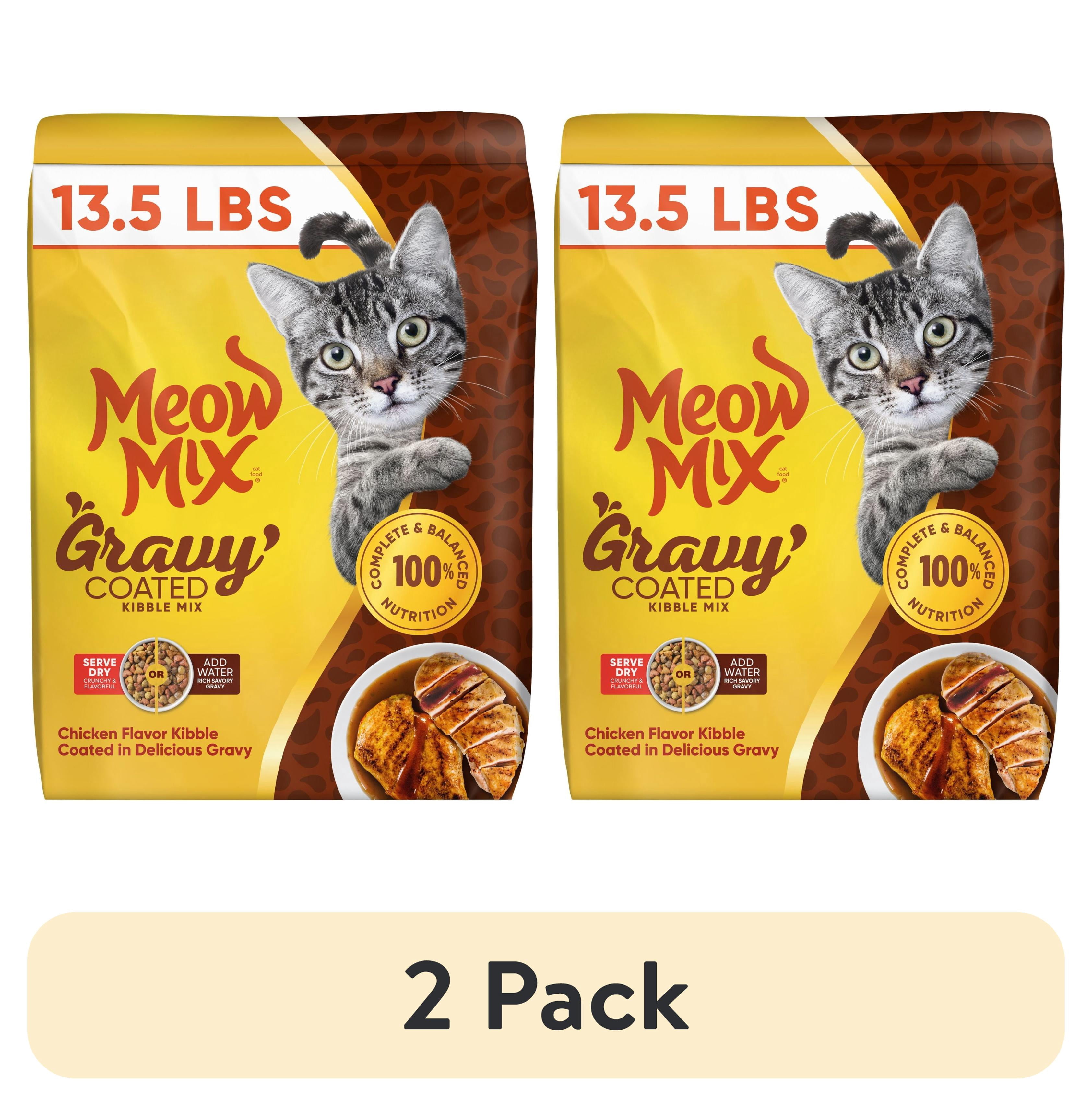 (2 pack) Meow Mix Gravy Coated Kibble Mix, Chicken Flavor Dry Cat Food, 13.5 Lb. Bag