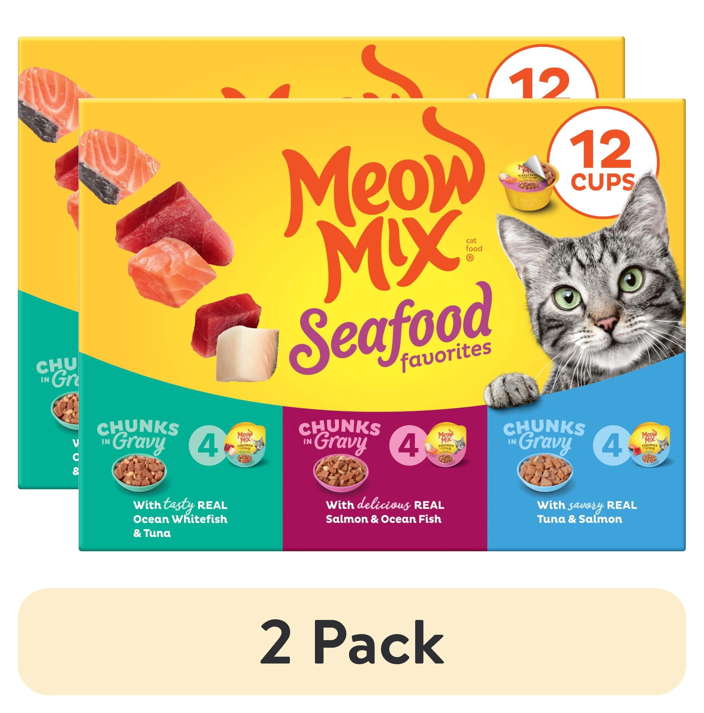 (2 pack) Meow Mix Savory Morsels Seafood Favorites Variety Pack, 2.75 oz Can (12 Pack)
