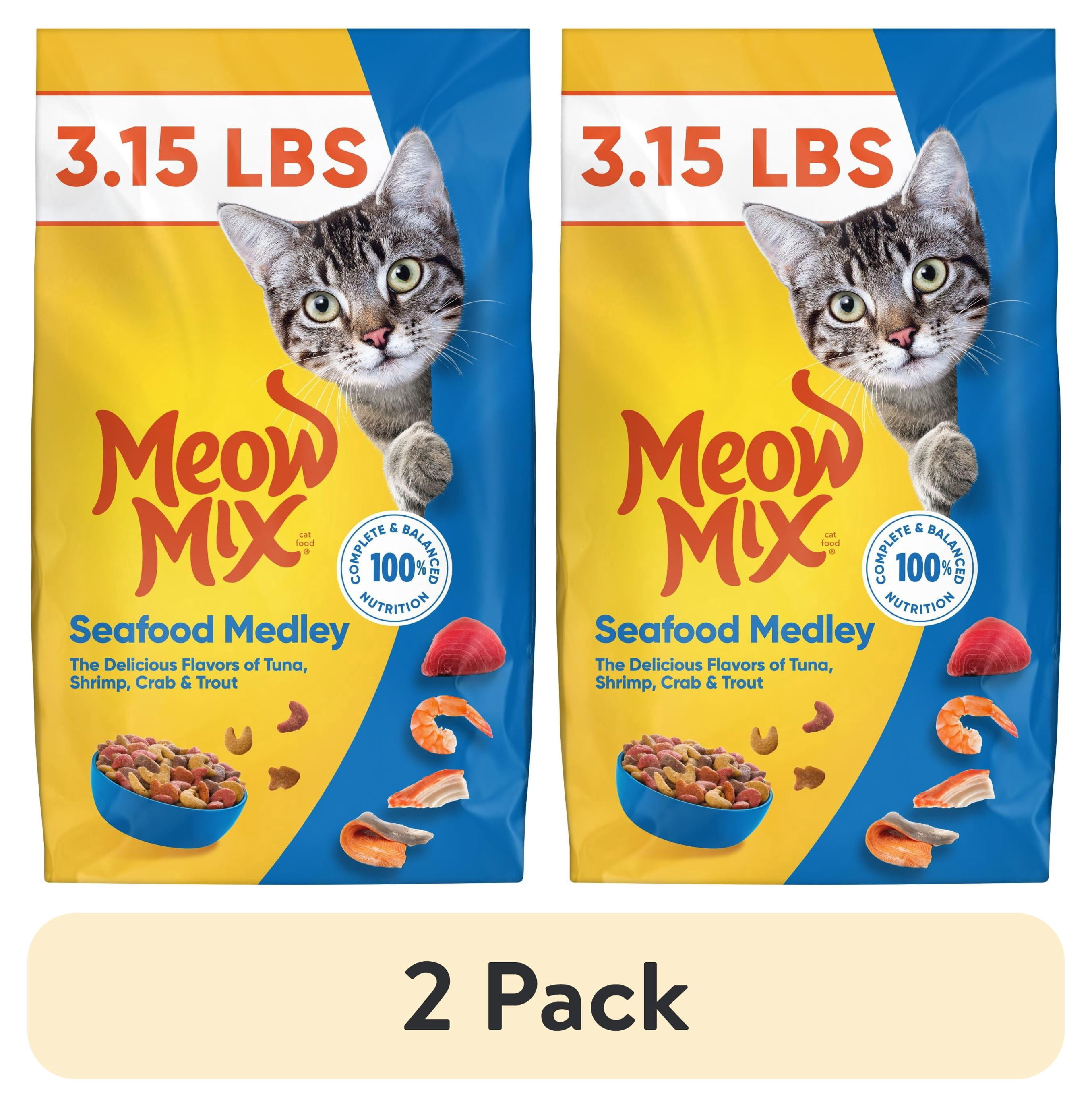 (2 pack) Meow Mix Seafood Medley Dry Cat Food, 3.15 lb. Bag